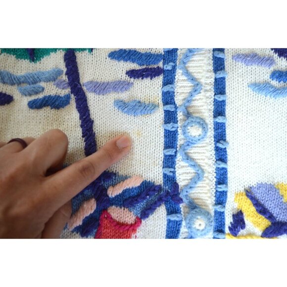 Vintage 80s Casual Corner Summer Beach Themed Knit Sweater Womens Size Large - Picture 8 of 12